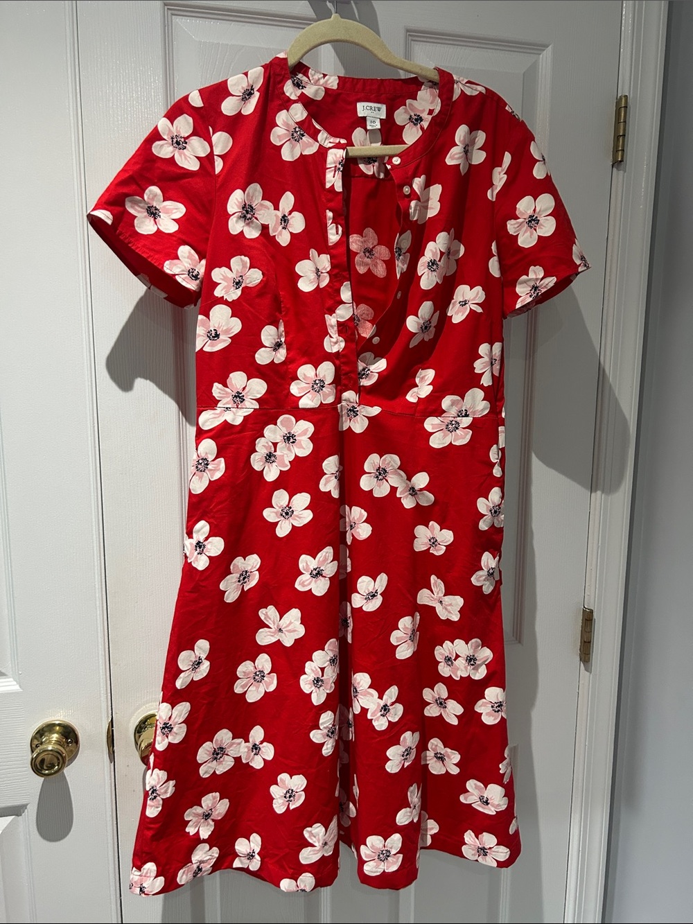 J. Crew Red Floral Short-Sleeve Cotton Dress